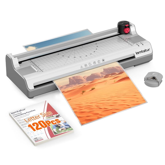 Laminator Machine 13Inch Wide with 120 Letter Size Laminating Sheets for A3/A4/A6,11X17 Thermal Hot&Cold 2 Roller Laminated 3-5Mil with Paper Cutter,