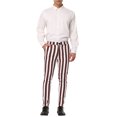 thumbnail image 2 of INSPIRE CHIC Men's Striped Pants Skinny Fit Contrast Color Button Zipper Trousers 38 Brown White, 2 of 7