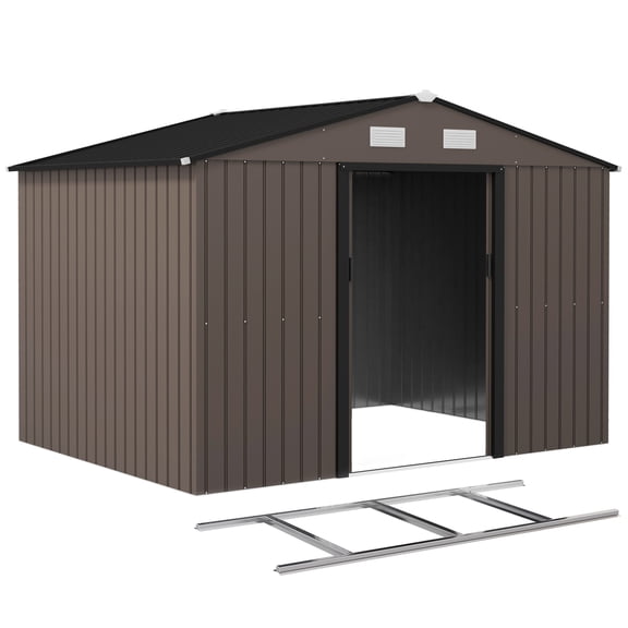 Outsunny Remise de Jardin 9,1 Pieds x 6,4 Pieds x 6,3 Pieds avec Trousse de Fondation en Acier