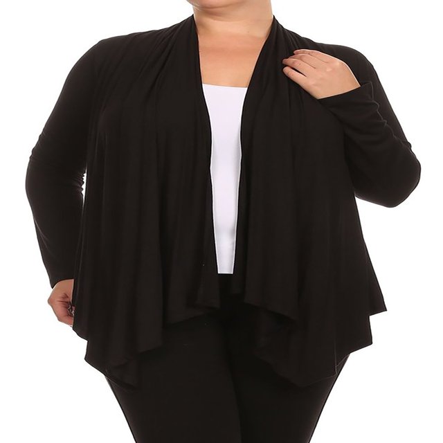 Women‘s Plus Size Solid Casual Long Sleeve Drape Front Open Jacket Cardigan
