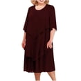 thumbnail image 2 of LSLJS Robe d'Été pour Femmes, Mode, Couleur Unie, Patchwork en Mousseline, Manches Mi-Longues, Col Rond, Robe d'Été, Robes de Plage, 2 of 6