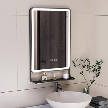Ecoway Aurora LED Mirror, Lighted Bathroom Mirror Wall Mounted Vanity Mirror with Dimmable light, Anti-Fog and Clock