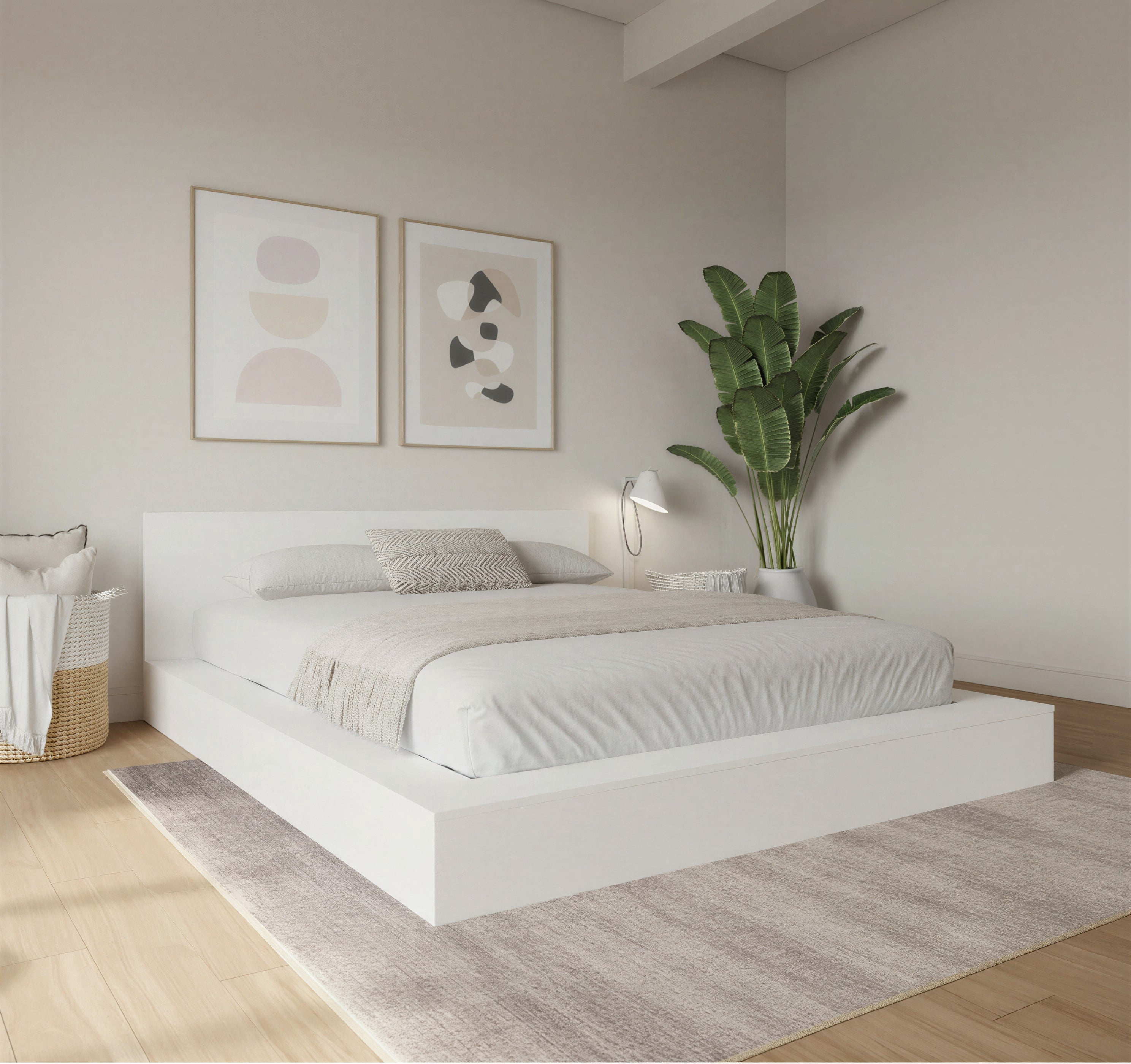 Nexera Kanso Lit à Plateforme Basse avec Tête de Lit, chêne blanc