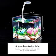 OUYAWEI Small Fish Tank Ultra-Clear Rimless Desktop Aquarium Kit,LED Clamp Light,Starter Betta Fish Tank with Light,Room Decor Gift for Small Fish Tank +3w Light,Small