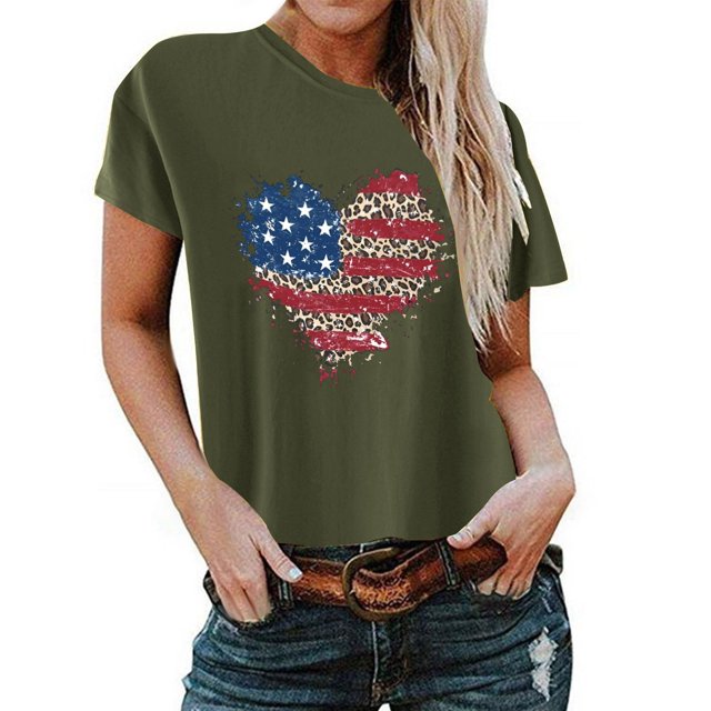 Birdeem T-Shirt pour Femmes d'Été Décontracté Ample Imprimé Fête de l'Indépendance à Col Rond à Manches Courtes