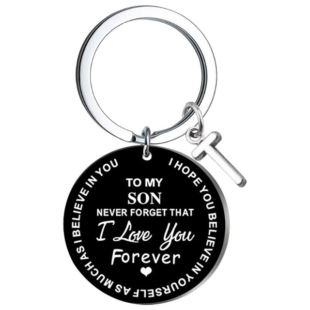 Creative DIY To My SON Black Stainless Steel Last Name 26 Letter Keychain 2.5cm