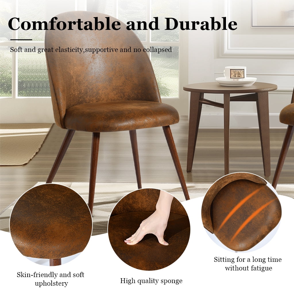 Homy Casa 5-Piece Dining Set, Walnut Wooden Kitchen Table with 4 Upholstered High-Back Brown Faux Suede Dining Chairs, Contemporary Live Edge Design