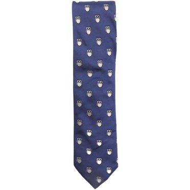 Altea Milano Men's Blue / Silver Owl Pattern Silk Neck Tie Necktie - One Size