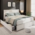 thumbnail image 1 of Twister.CK Full Size Bed Frame with Tufted Headboard, Upholstered Platform Bed Frame with 4 Storage Drawers and Wooden Slats Support, No Box Spring Needed, Beige, 1 of 8