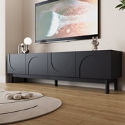 Noble House wave shaped structured doors TV stand with layers and sturdy legs,Black
