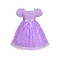 thumbnail image 2 of Robe Fille Papillon 3D Violet à Carreaux Haut en Dentelle Col Carré Manche Courte 7 Ans, 2 of 6