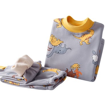 YOUSNH Clothes Set Toddler Unisex Kids Boys Girls Winter Warm Lined Cartoon Floral Dinosaur Print Tops Shirt Sweatpants Jogger 2PCS Set Girls Outfit Sets C 1-2 Years