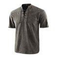 thumbnail image 1 of LUXUR Chemises pour Hommes Col Montant T-Shirt Manches Courtes Hauts Blouse Rétro Lacée Gris 4TG, 1 of 2