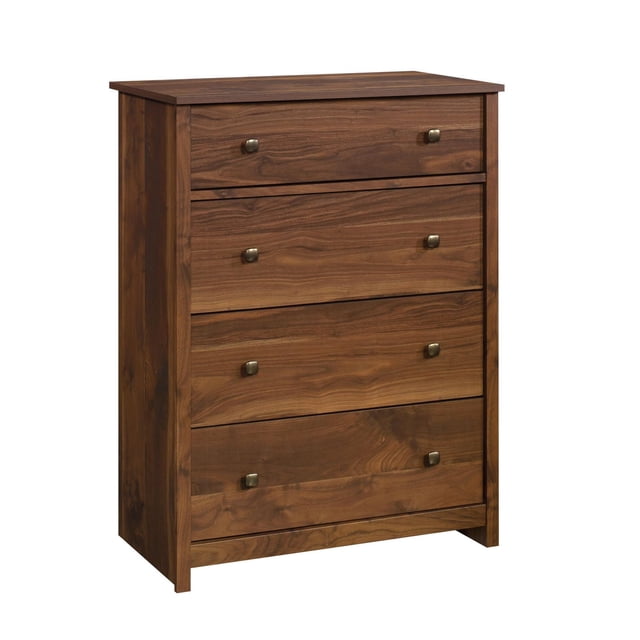 Sauder River Ranch Commode à 4 Tiroirs en Fini Bois Rustique avec Quatre Grands Tiroirs, Boutons en Métal et Couloirs en Métal Fluides, Orientée vers l'Avant sur Fond Blanc, Idéale pour le Rangement et l'Organisation des Meubles de Chambre.