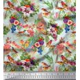 thumbnail image 1 of Soimoi Polyester Crepe Fabric Birds,Leaves & Lily Floral Print Fabric by The Yard 42 Inch Wide, 1 of 3