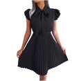 thumbnail image 1 of Birdeem Robe Plissée à Grand Mouvement pour Femmes, Unie, Col Rond, Bois Massif, avec Oreilles, Laçage, Taille à Nœud, 1 of 8