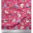 thumbnail image 1 of Soimoi Pink Modal Satin Fabric Unicorn & Floral Printed Fabric 1 Yard 42 Inch Wide, 1 of 5