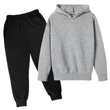XASZHN Children Kids Casual Letter Printed Long Sleeve Hoodie Pullover Sweatshirt Tracksuit Jogger Sweatpants Unisex 2 PC Sweatsuit Set Clothes Set Grey 4-5 Years