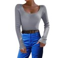 thumbnail image 1 of PMUYBHF Combinaison Chandail pour Femmes Couleur Unie Col en U Tricot Col Roulé Hauts S, 1 of 5