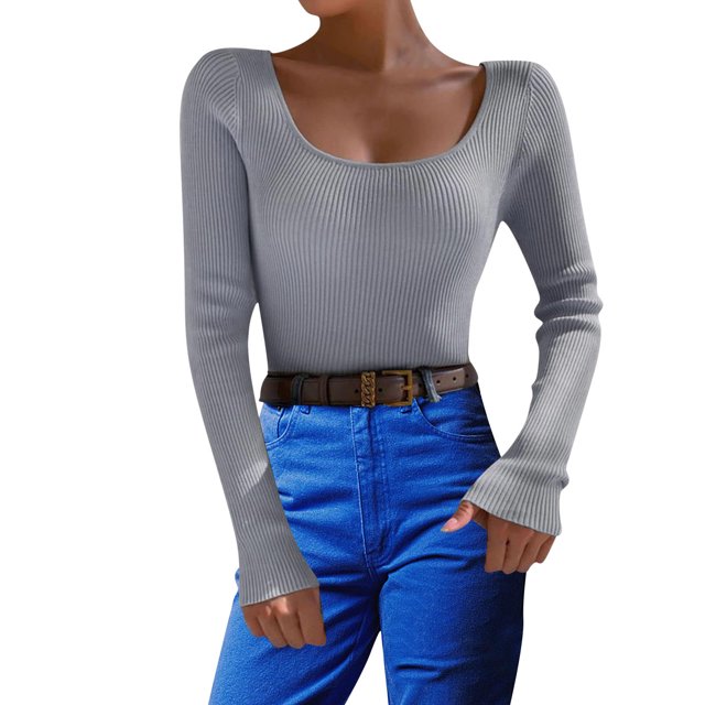 PMUYBHF Combinaison Chandail pour Femmes Couleur Unie Col en U Tricot Col Roulé Hauts S