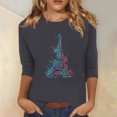 thumbnail image 2 of Pompotops T-shirt Ample Imprimé pour Femme Blouse à Manches 3/4 Col Rond Hauts Décontractés Liquidation, 2 of 4