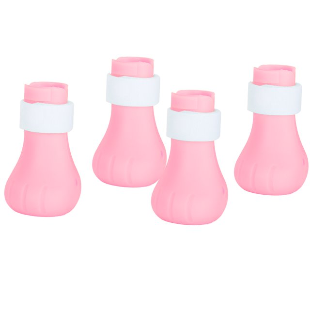 AMONIDA 4 Pcs Couvre-Pattes de Chat en Silicone Anti-Rayures Chaussures à Griffes Bottes Chat Maison Chaussures à Griffes. Ensemble de Quatre Couvre-Pattes de Chat en Silicone Roses avec Sangles Blanches Ajustables à Crochet et Boucle. Conçu pour Empêcher les Rayures pendant le Toilettage, les Visites Médicales Ou le Bain. Présente un Trou au Bas pour le drainage de l'Eau. Convient à une Utilisation dans les Hôpitaux pour Animaux, les Magasins Ou les Milieux Domestiques.