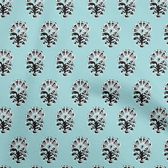 oneOone Velvet Turquoise Blue Fabric Block Sewing Material Print Fabric By The Yard 58 Inch Wide