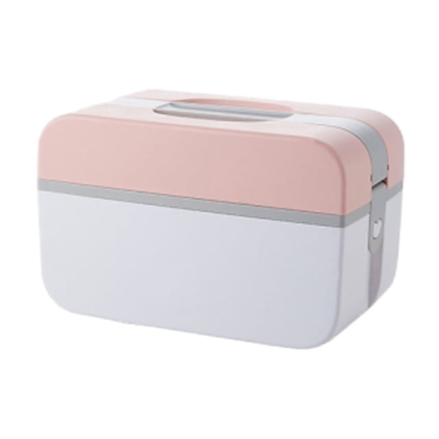 Pink Home Medical Storage Box Portable Medicine Organizer With Multiple Compartments Handheld First Aid Kit Case For Drugs Supplies Durable Plastic Construction 9.45 X 5.91 X 3.94 Inches