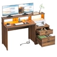 thumbnail image 2 of Bestier 55 inch Computer Desk with Power Outlets & LED Lights, Home Office Desk with Monitor Stand, Printer Shelf & Locking File Drawer, Large Gaming Desk with Storage, Walnut, 2 of 9
