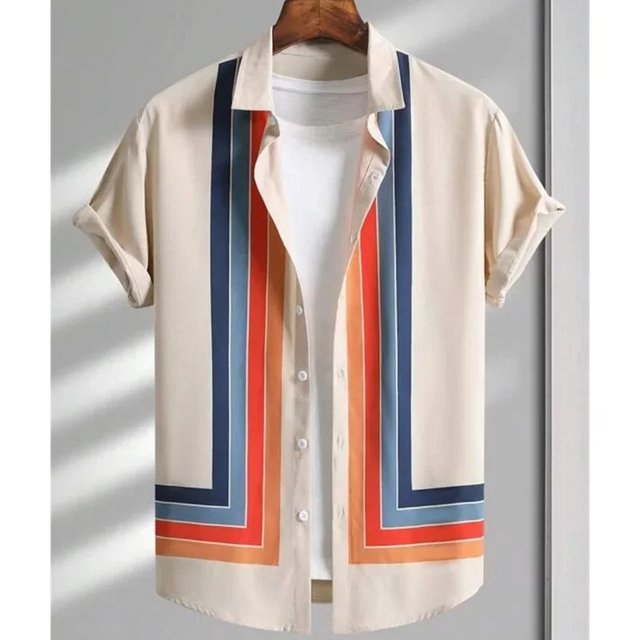 CHUANK Simple Stripe Men‘s Shirt Hawaiian 3D Print Unisex Blouse Short Sleeve Lapel Button Tops Loose Summer Oversize Beach Clothes