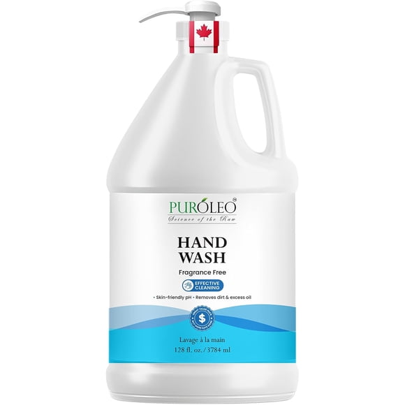 PUROLEO Unscented Hand Wash, 128 Fl Oz (3784 mL) – Gentle Hand Soap for Daily Use, Effective Cleansing Formula, Large Refill Size, Made in Canada