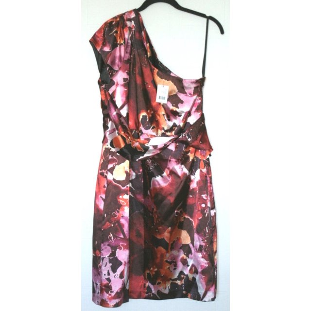 TAHARI Robe Danika M28VL602 une Épaule Rouge Floraux Abstraits 14 $248