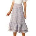 thumbnail image 1 of Unique Bargains Women's Floral Print Elastic Waist Ruffle Hem Midi Skirt, 1 of 6
