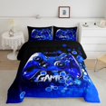 thumbnail image 2 of Erosebridal Blue Video Game Bedding King Comforter Set,Geometric Honeycomb Comforter Sets King Size,Gamepad Gamer Bedding Sets King With Comforter,Gradient Room Decorative,Reversible,3 Pieces, 2 of 8
