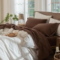 thumbnail image 1 of Bedding Sheet Set Washed Cotton Linen Like Textu Breathable Durable Soft Comfy (Dark Orange Queen), 1 of 6