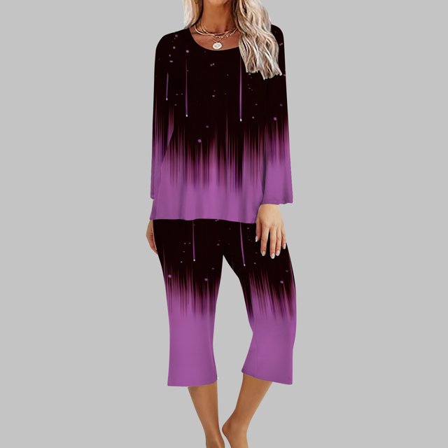Ensembles de Gym pour Femmes 2 Pcs Ensemble de Pyjama Confortable à Col Rond et Manches Longues pour Femmes Ensemble de Sport Ensemble de Détente Assorti pour Femmes en Liquidation