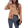 thumbnail image 3 of Innerwin Tops Lapel Neck Women Shirts Work Button Down Single Breasted Blouse Brown L, 3 of 7