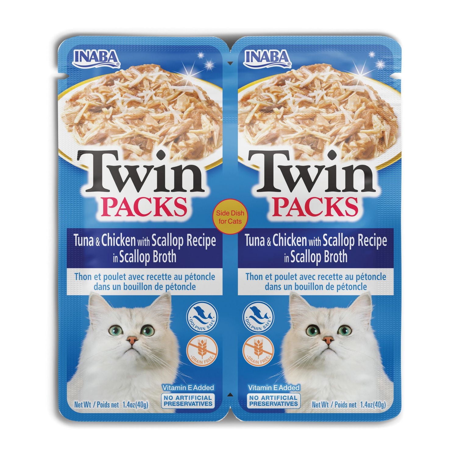 INABA Twin Packs for Cats – Tuna & Chicken with Scallop Recipe in Scallop Broth, Vitamin E added, 2-pack (2 × 40g), 80g total