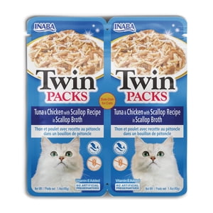 INABA Emballages jumeaux pour chats – Thon & Poulet avec recette de scallop dans le pétoncle, vitamine E ajoutée, 2-pack (2 × 40g), 80g Total général