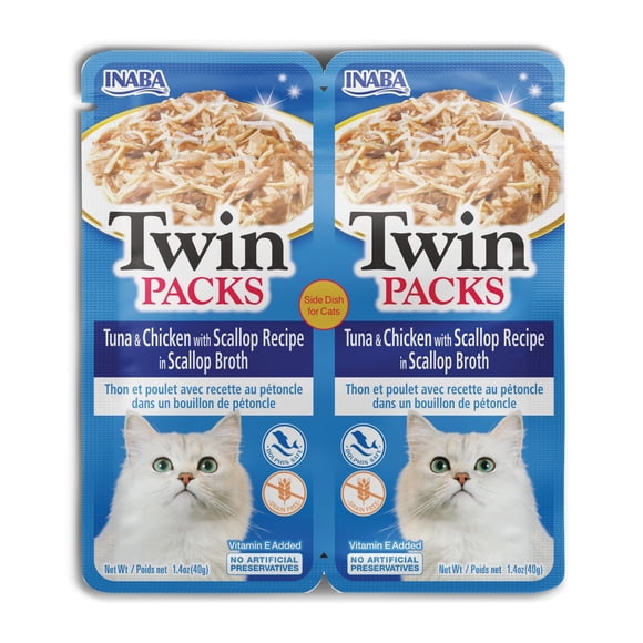 INABA Twin Packs for Cats – Tuna & Chicken with Scallop Recipe in Scallop Broth, Vitamin E added, 2-pack (2 × 40g), 80g total