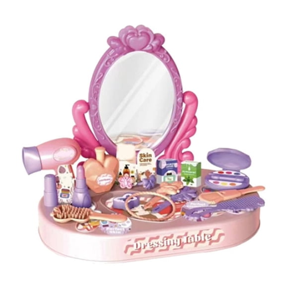 Kids Vanity Table with Pretend Cosmetics, Interactive Dress-Up Playset for Girls, Includes Mirror, Brushes, and Storage for Imaginative Play