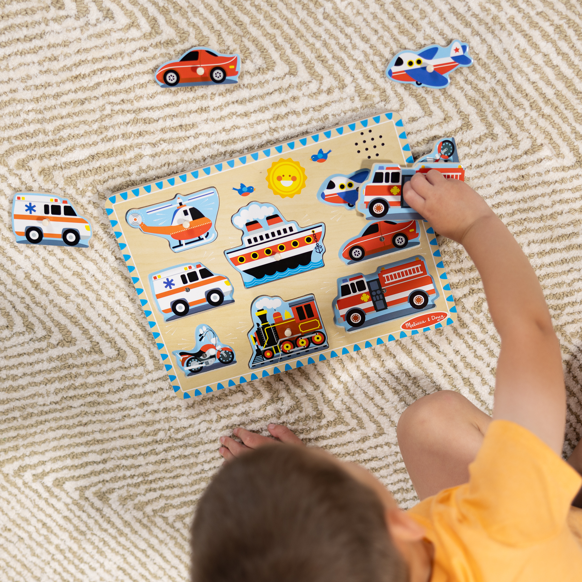 Melissa & Doug Véhicule Puzzle sonore - Puzzle en bois avec effets sonores activés par la lumière (8 pièces)