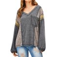 thumbnail image 1 of Femmes Poche avant Col V Manches Longues Pull-Over Chemise, 1 of 7