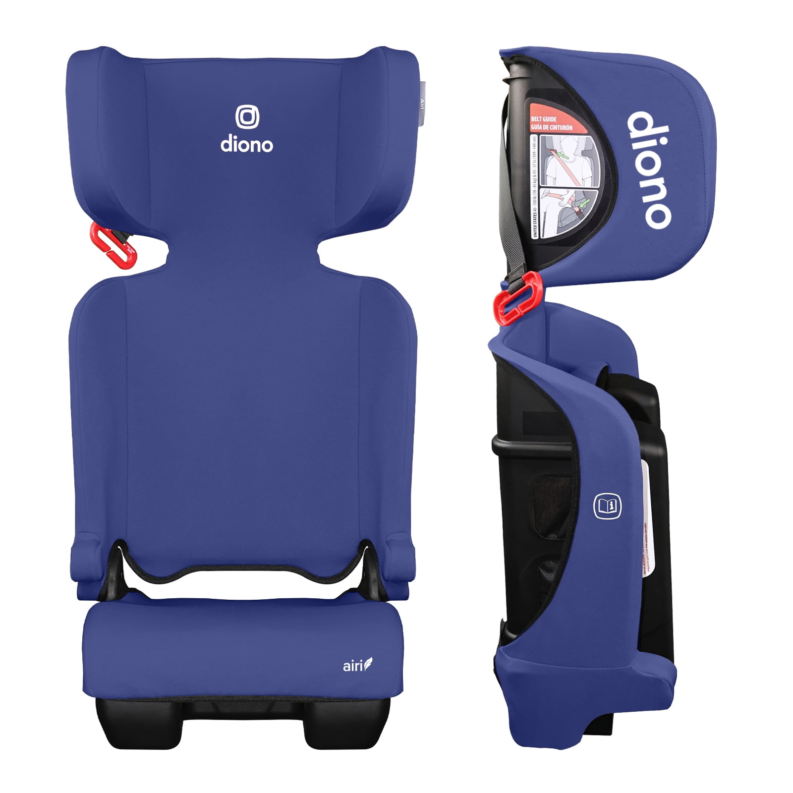 Diono Airi High Back Booster Car Seat, Lightweight Foldable Belt-Positioning Booster with Side Impact Protection, Adjustable Headrest, Machine Washable Cover, 40-100 lb,Blue