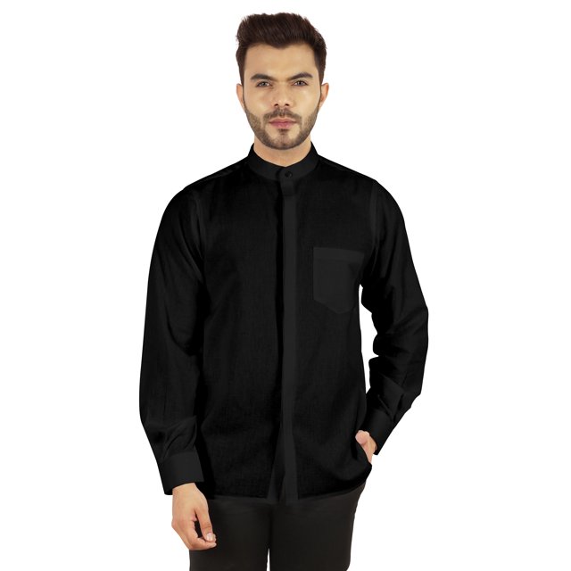 Bestman Solid Button-Down Shirt For Mens Chinese Collar Front Placket Formal Shirts