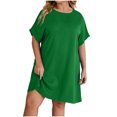 thumbnail image 1 of Ersazi Robe à Épaules Dénudées pour Femmes Grande Taille Femmes Ample à Col Rond d'Été à Manches Courtes en Coton et Lin en Liquidation Vert 4TG, 1 of 9