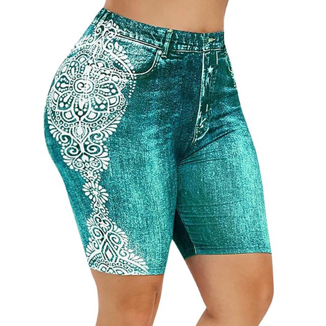 Jsaierl Womens Fake Jean Shorts Plus Size Summer Distressed Denim Shorts Pants Ripped Pull On Bermuda Jean Shorts 2024