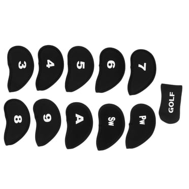 S SERENABLE 10 Pcs Housses de Tête en Néoprène pour Golf en Fer + 1 Pcs Ensemble de Housses de Tête pour Putter de Golf Noir