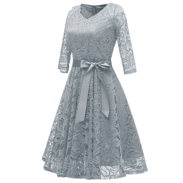 Robes de Collation des Grades pour Femmes, Style Vintage, Col en V, Dentelle, Aguichant, Robe en Dentelle à Manches Longues, Robes pour Invitées de Mariage, Été, en Liquidation