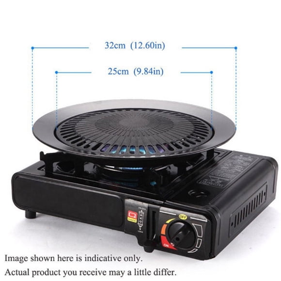 Bamboohart 12.6in Round Iron Korean BBQ Grill Plate Barbecue Non-stick Pan Set with Holder Set Portable Stove Korean Grill Pan Cast Iron Indoor